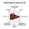 Symptoms of Hepatitis D. World Hepatitis Day. Infographics. Vector illustration on isolated background.