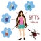 Symptoms of SFTS virus. Transmission of the virus to humans through the bite of an insect tick. Vector illustration. Isolated.