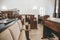 Synagogue inside interior with rows of benches for prayers