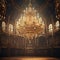 Synagogue interiors illuminated by a magnificent chandelier