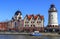 Synagogue in Kaliningrad and a lighthouse in the Fishing village