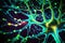 Synaptic Connections in Neon Light - Close-Up View on Brain Neural Synapse Network for Scientific and Medical Designs, Generative