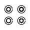 Sync process set. Gear set. Recycling icon. Circular vector arrows. Black gear wheel icons on white background. Vector