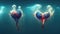 synchronized hearts under water, abstract watersports love, ai generated image