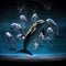 the synchronized swimming performance of a school of synchronized dolphins by AI generated