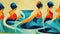 synchronized swimming sport illustration in the poster vintage style, ai generated image