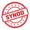 SYNOD text on red grungy vintage round stamp