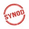 SYNOD text written on red grungy round stamp