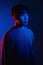 synth wave portrait cyberpunk man neon light blue