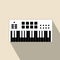 Synthesizer flat square icon with long shadows.