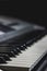 Synthesizer keys on a black background. Blurred background