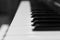 Synthesizer piano key board side view.Professional electronic midi keyboard with black and white keys.