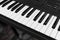 Synthesizer piano key board top view.Professional electronic midi keyboard with black and white keys.