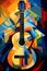 Synthetism art of classic guitar vibrants color, illustrated by Generative AI