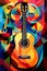 Synthetism art of folk guitar vibrants color, illustrated by Generative AI