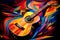 synthetism art of guitar, vibrant color, Abstract art, Generated AI