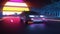 Synthwave Arcade Car Racers - Close-Up View - Loop Retrowave BackgroundSynthwave Arcade Car Racers in a Retro Digital Landscape -S