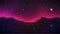 Synthwave Horizon Background. Virtual 3d landscape with Glow. Perspective Grid with starry sky. 80s sci-fi or game style. Banner,