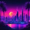 Synthwave retro cyberpunk style landscape background banner or Bright neon pink and purple