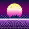 Synthwave retro design, mountains and sun, illustration