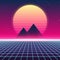 Synthwave retro design, Pyramids and sun, illustration