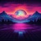 Synthwave and retrowave background template. Waporwave banner. 80\\\'s computer game wallpaper.