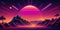 synthwave retrowave landscape with mountains and sunset