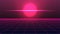 Synthwave scary background. Pink Sun or Planet with pink perspective grid