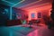 Synthwave style neon room. Retro interior in 80s style with neon lights.