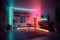 Synthwave style neon room. Retro interior in 80s style with neon lights.