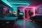 Synthwave style neon room. Retro interior in 80s style with neon lights.