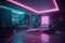 Synthwave style neon room. Retro interior in 80s style with neon lights.