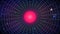 Synthwave Sun Background. Retro futuristic radial grid on dark starry sky. Virtual scene with pink glowing sun. 80s abstract sci-