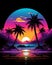 Synthwave Sunset T-Shirt Design with Vivid Colors