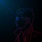 Synthwave Vaporwave Retrowave contour portrait of man. Vector side view man with glasses on starry space background with