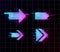 Synthwave vaporwave retrowave Glitch Arrows, pointers, direction Set. Glitch design elements for poster, flyer, cover