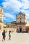 Syracuse, Sicily, Italy - Apr 10th 2019: Historical Piazza Duomo Square with beautiful Santa Lucia Church. Taken with tourists