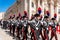 Syracuse Sicily/ Italy -June 05 2019: Parade of the carabinieri who wear the uniform and the historical hats with plume