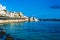 Syracuse, Sicily, Italy â€“ August 23, 2018 : Panoramic view of the Ortigia waterfront in Syracuse with the blue sky background