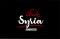 Syria country on black background with red love heart and its capital Damascus