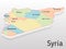 Syria map 3d with main cities and governorates. Volumetric map with cities and roads