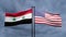 Syria and USA flags, Blue sky and flag Syria vs flag USA, Syria USA flags, 3D work and 3D image