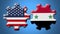 Syria and USA United States of America Wheel Gears Flags â€“ 3D Illustrations