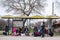 Syrian refugees, a family with women, children and men, waiting to cross Serbia-Hungary border at Horgos during refugees crisis