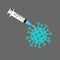 Syringe against the virus on a white background