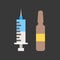 syringe and ampoule, medical and hospital related flat design icon set