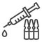 Syringe and ampoules line icon. Covid-19 vaccine outline style pictogram on white background. Antivirus injection for