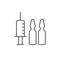 Syringe and ampoules line outline icon