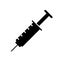 Syringe black icon isolated on white background, Medicine injection equipment symbol, Vector illustration.
