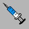 Syringe with blue medicine in pixel art style